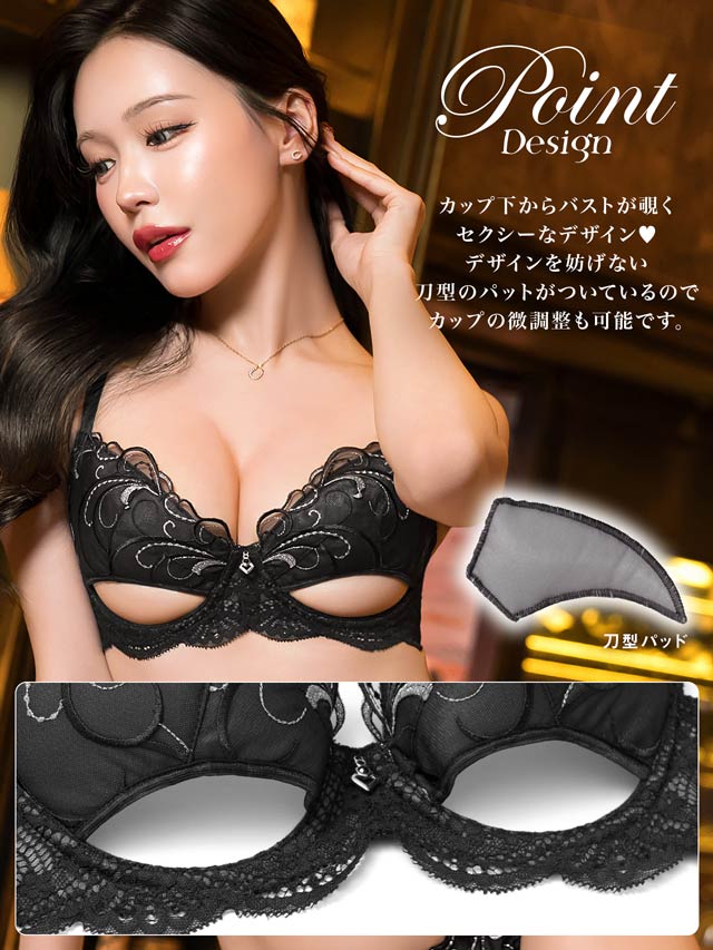 【Reinest】ロイヤルアイビーレース育乳脇高★魔法のブラジャー&バック透けTバックショーツ
