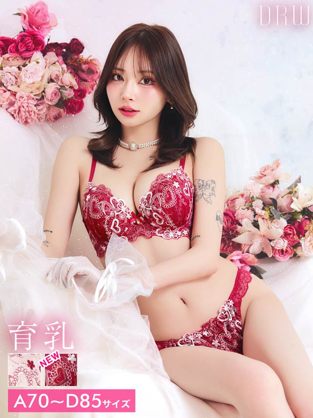 スイートロマンティックハート育乳脇高ブラジャー&フルバックショーツ