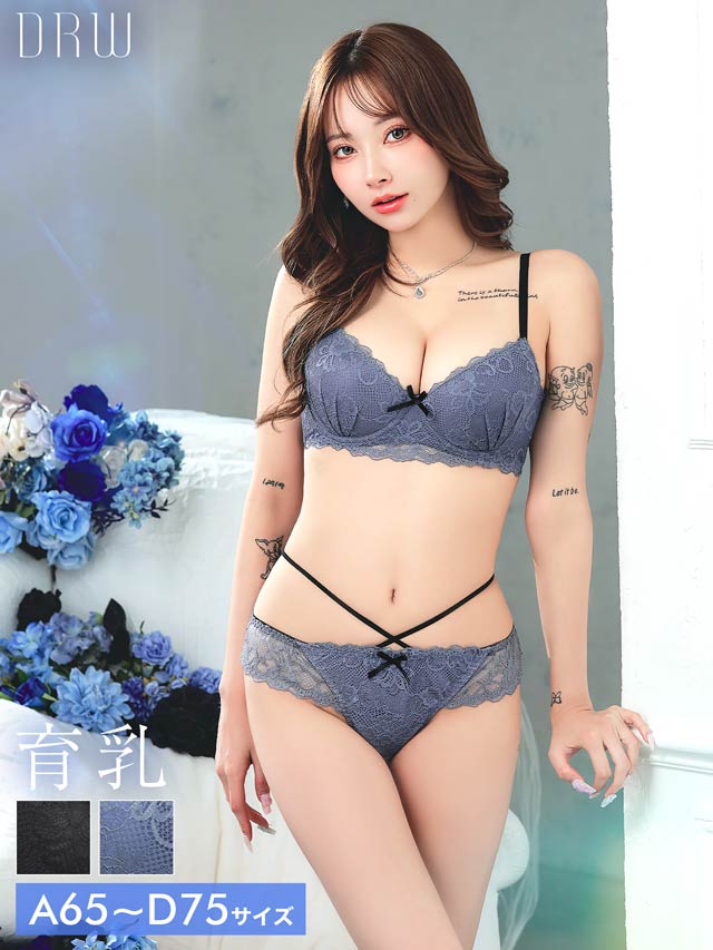 クラシカルフルールレース育乳脇高ブラジャー&バック透けフルバックショーツ