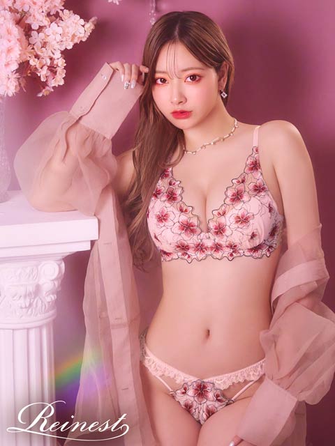 【Reinest】プルメリアエンブロイダリーブラジャー&バック透けフルバックショーツ